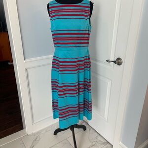 Talbots Blue and Purple Sleeveless A-Line Midi Dress